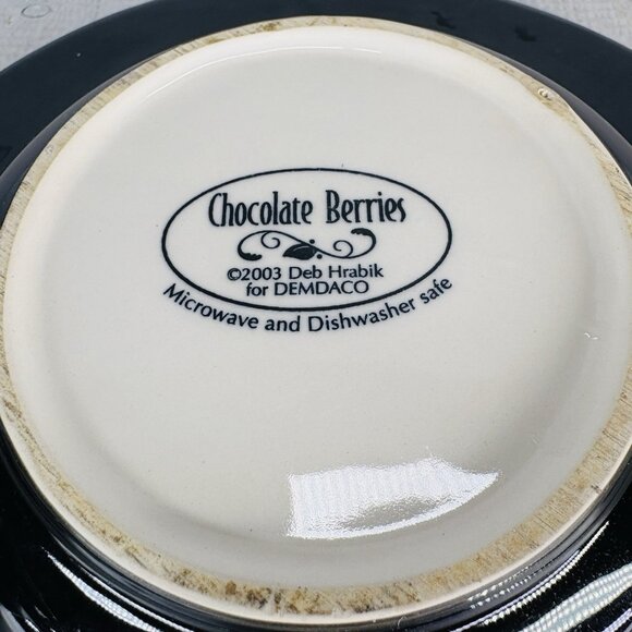 2003 Deb Hrabik For Demdaco CHOCOLATE BERRIES Ceramic Large Rim Soup Bowls Set 4 - Picture 10 of 16